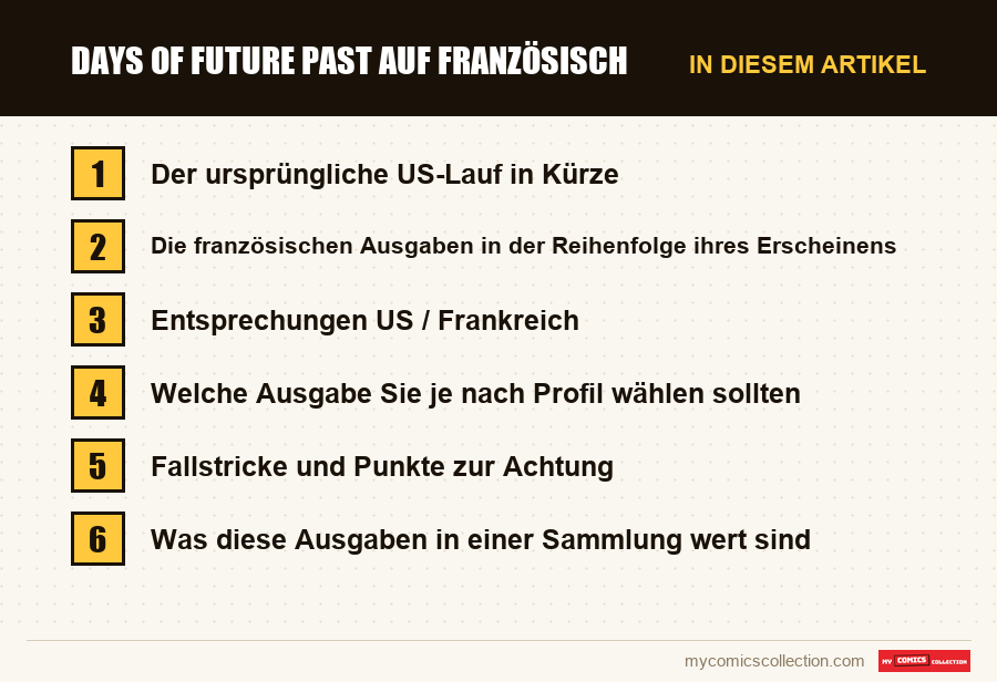 Days of Future Past auf Französisch: die Abschnitte dieses Artikels in Lesereihenfolge