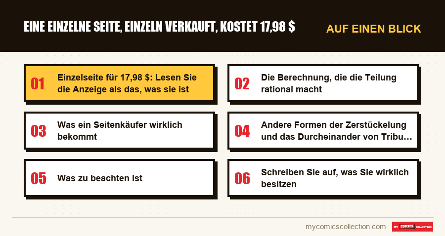 Auf einen Blick : Eine einzelne Seite, einzeln verkauft, kostet 17,98 $