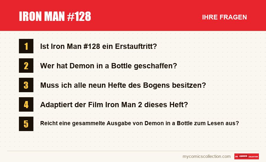 Iron Man #128: die häufigen Fragen, die dieser Artikel beantwortet