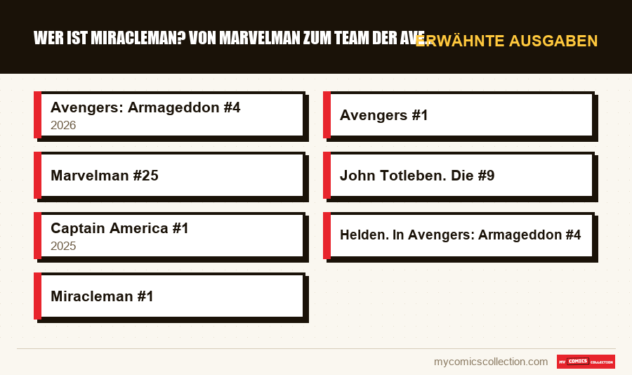 Erwähnte Ausgaben : Wer ist Miracleman? Von Marvelman zum Team der Avengers