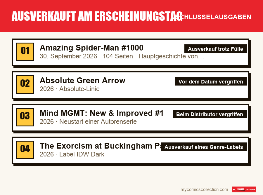 Die Schlüsselausgaben von Ausverkauft am Erscheinungstag nach Bedeutung