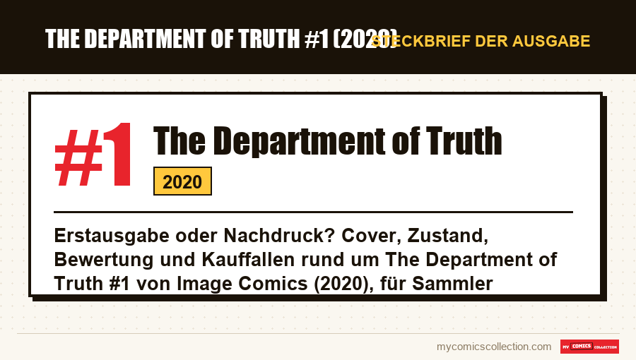 Steckbrief von The Department of Truth #1: Nummer, Jahr und warum es eine Schlüsselausgabe ist