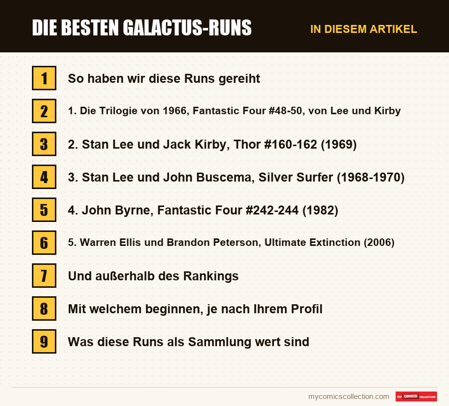 Die besten Galactus-Runs: die Abschnitte dieses Artikels in Lesereihenfolge
