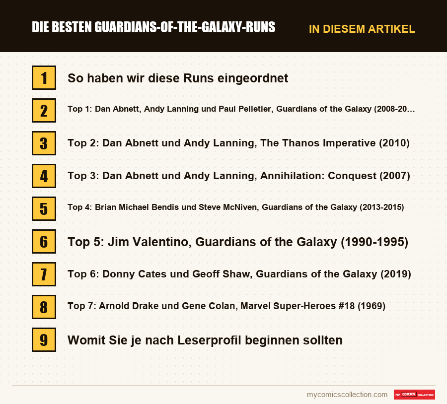 Die besten Guardians-of-the-Galaxy-Runs: die Abschnitte dieses Artikels in Lesereihenfolge