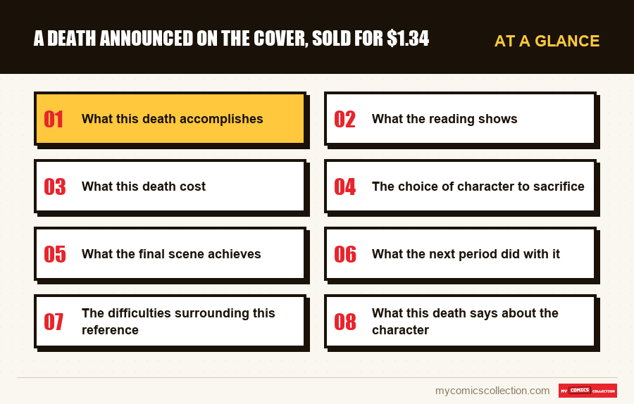 At a glance : A death announced on the cover, sold for $1.34