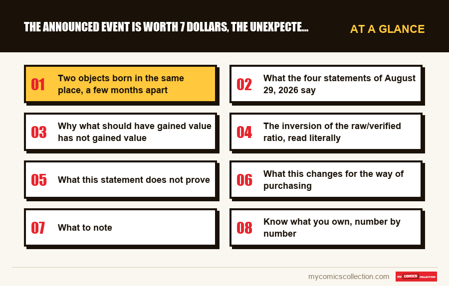 At a glance : The announced event is worth 7 dollars, the unexpected is wo