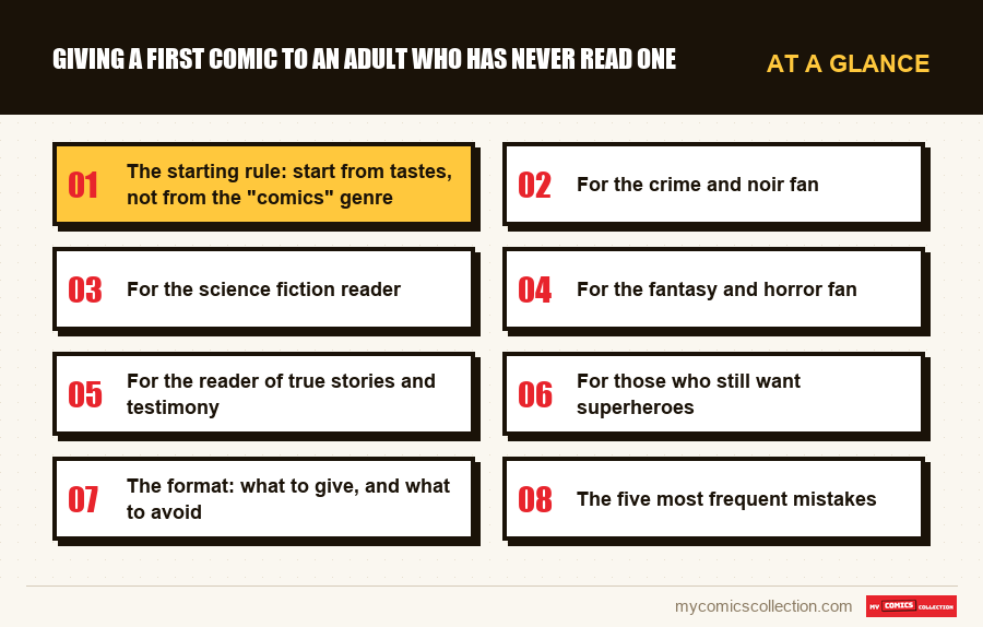 At a glance : Giving a First Comic to an Adult Who Has Never Read One