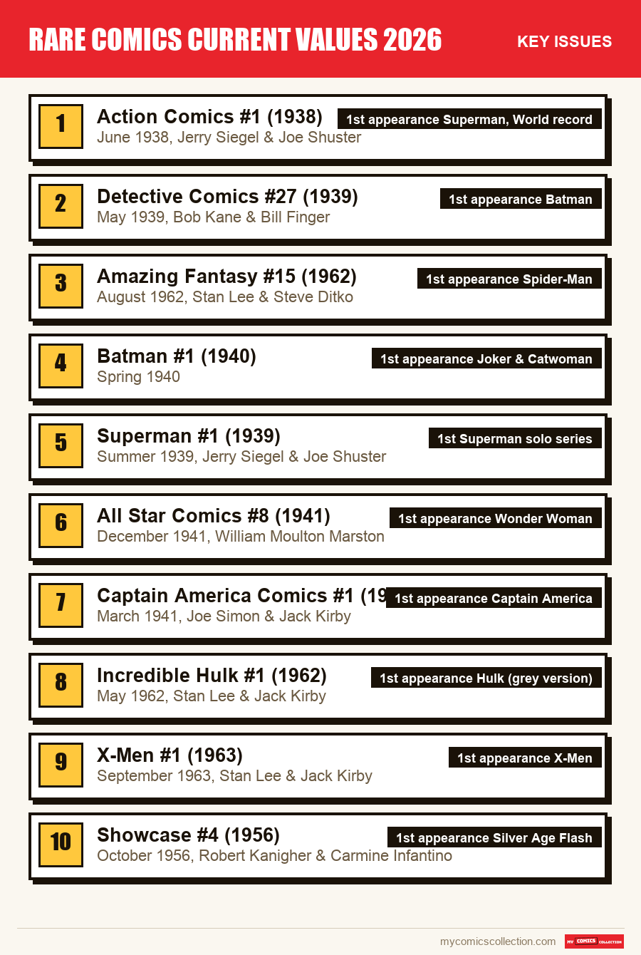 The key Rare Comics Current Values 2026 issues in order of importance