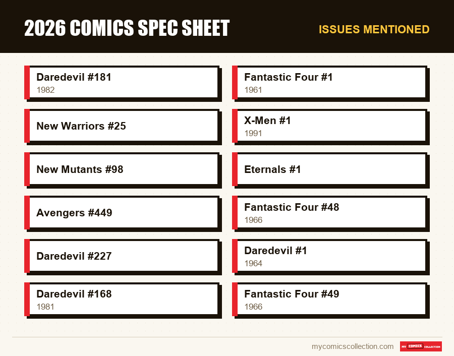 Issues mentioned : 2026 Comics Spec Sheet