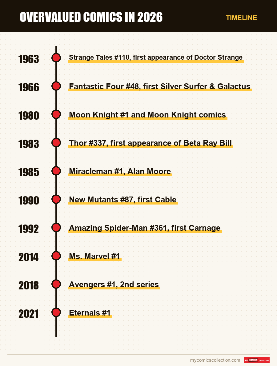 Timeline of Overvalued Comics in 2026 issues and series