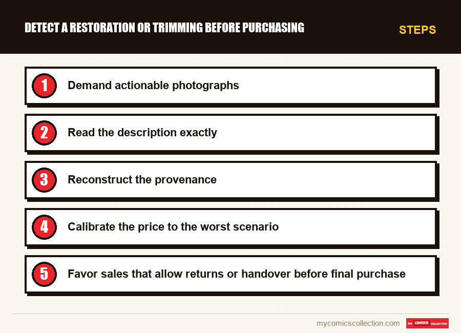 Steps : Detect a restoration or trimming before purchasing