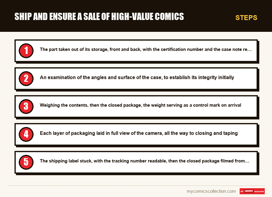 Steps : Ship and ensure a sale of high-value comics