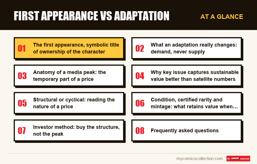 At a glance : First appearance vs adaptation