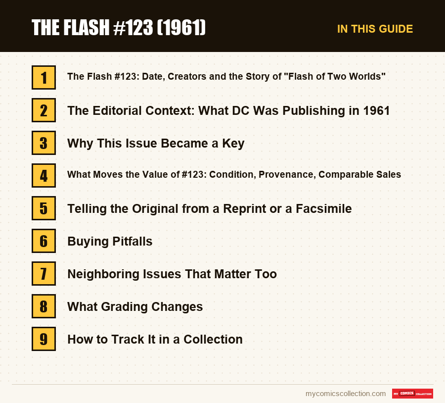 The sections of this guide to The Flash #123 (1961), in reading order
