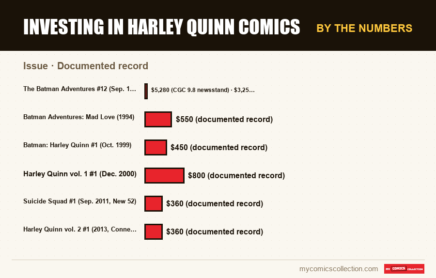 By the numbers : Investing in Harley Quinn Comics, Documented record