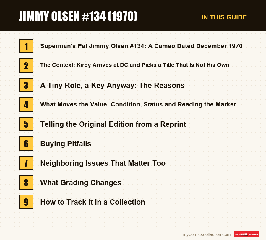The sections of this guide to Jimmy Olsen #134 (1970), in reading order