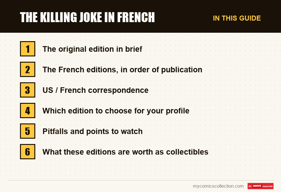 The sections of this guide to The Killing Joke in French, in reading order