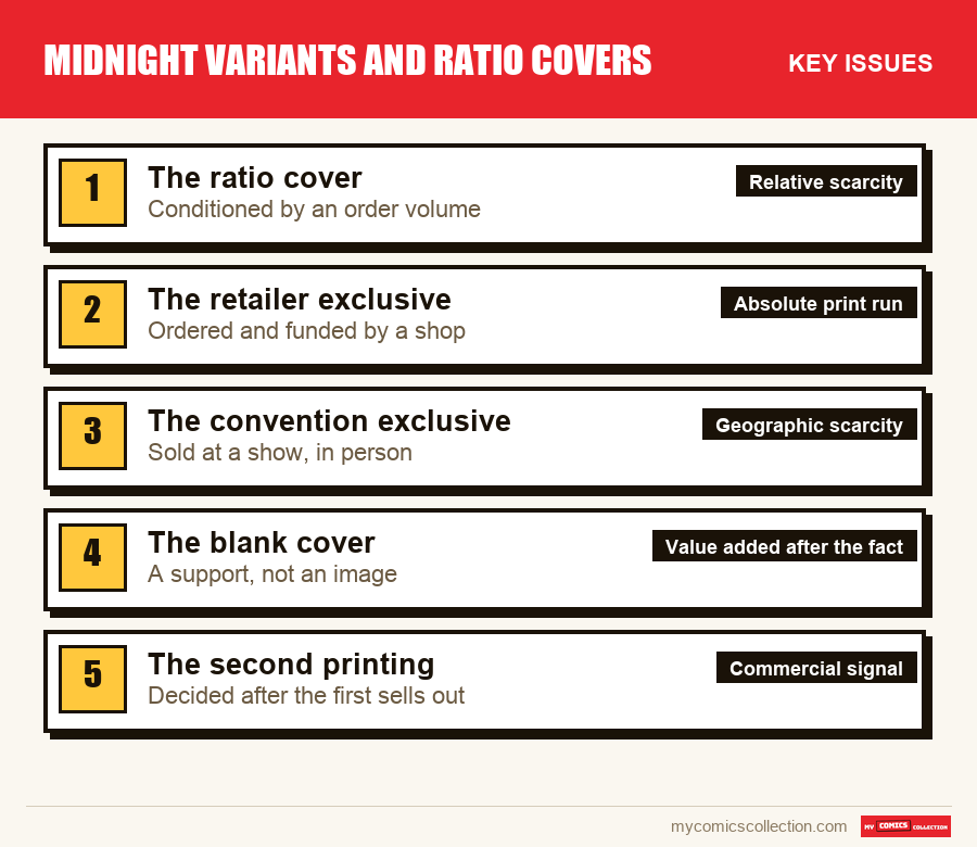 The key Midnight Variants and Ratio Covers issues in order of importance