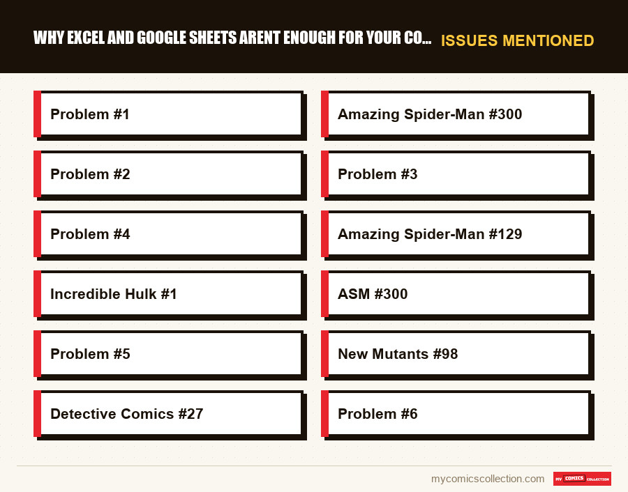 Issues mentioned : Why Excel and Google Sheets arent enough for your comic coll