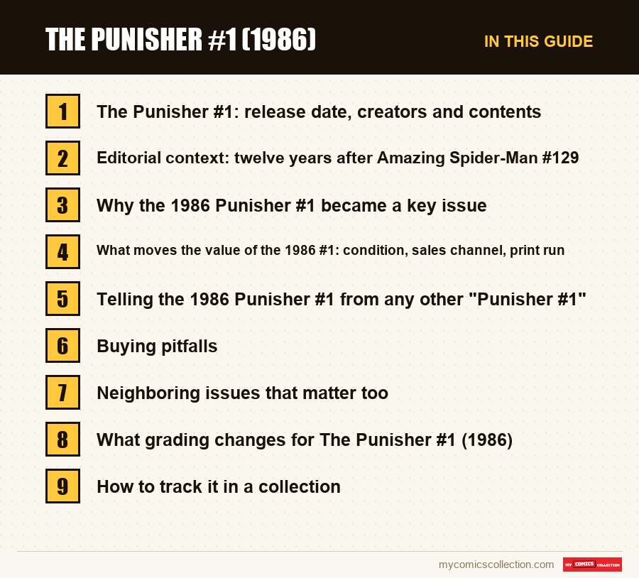 The sections of this guide to The Punisher #1 (1986), in reading order