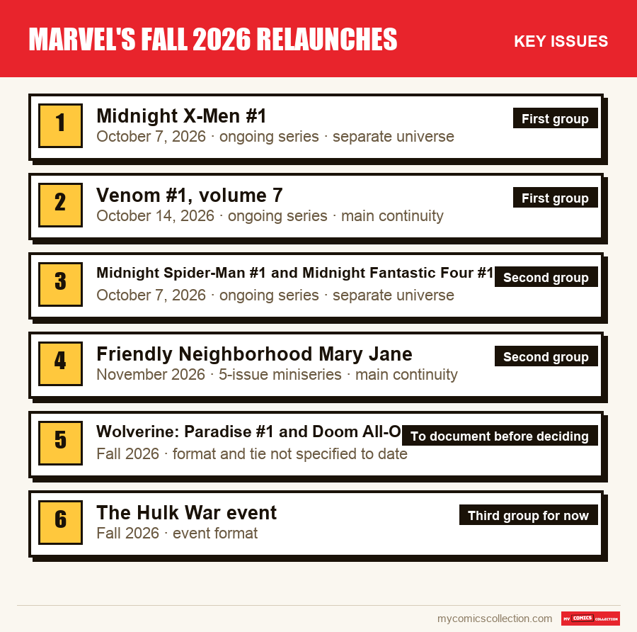 The key Marvel's Fall 2026 Relaunches issues in order of importance
