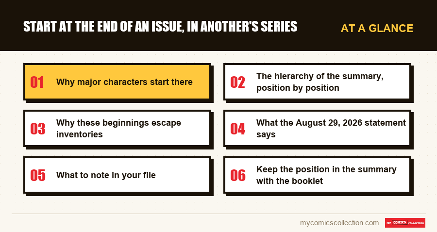 At a glance : Start at the end of an issue, in another's series