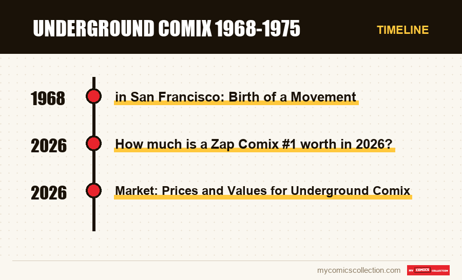 Timeline of Underground Comix 1968-1975 issues and series