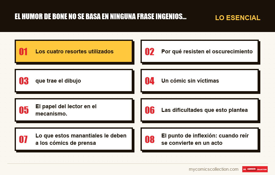 Lo esencial : El humor de Bone no se basa en ninguna frase ingeniosa, y es