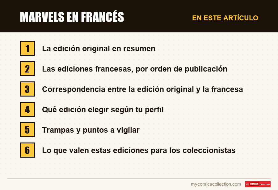 Marvels en francés: las secciones de este artículo, en orden de lectura