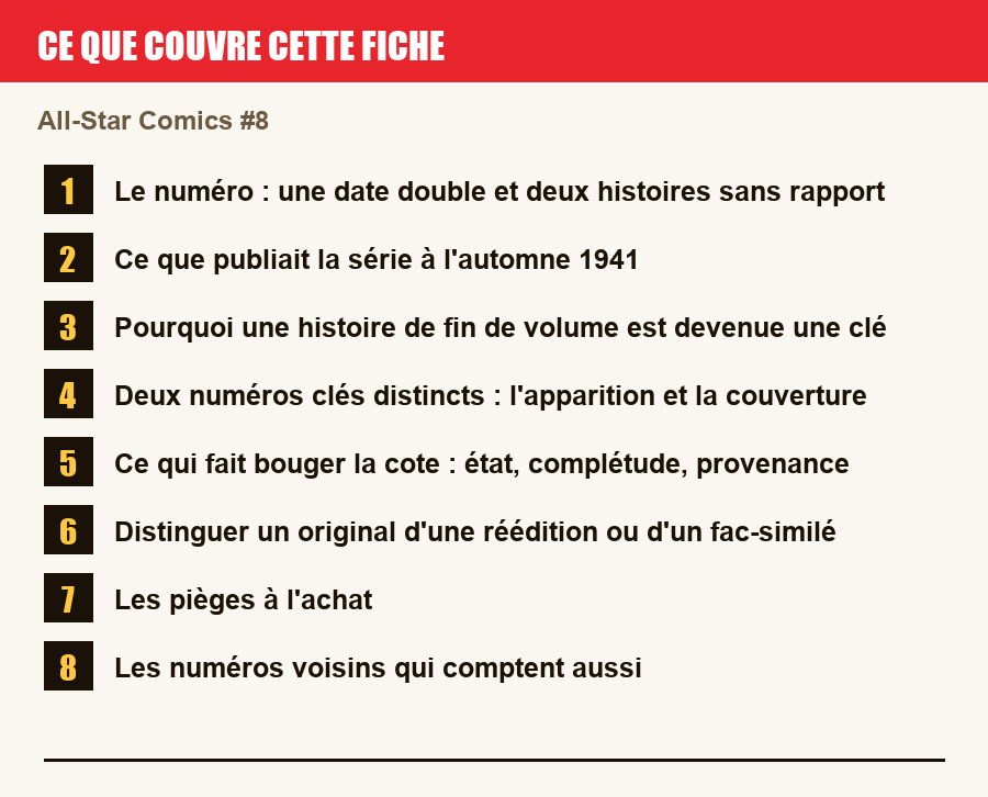 Les sections de cette fiche, de la description du numéro aux pièges à l'achat