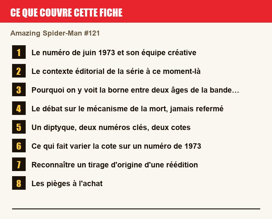 Les sections de cette fiche, de la description du numéro aux pièges à l'achat