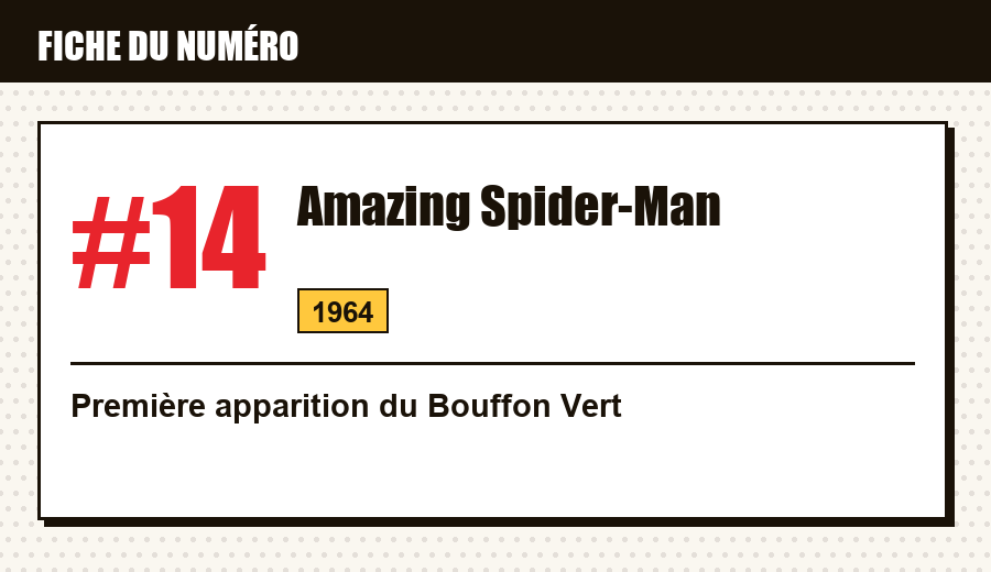 Carte d'identité : Amazing Spider-Man #14 (1964) : le premier Bouffon Vert