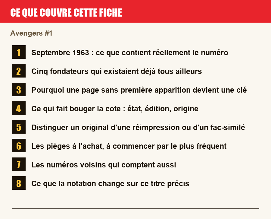 Les sections de cette fiche, de la description du numéro aux pièges à l'achat
