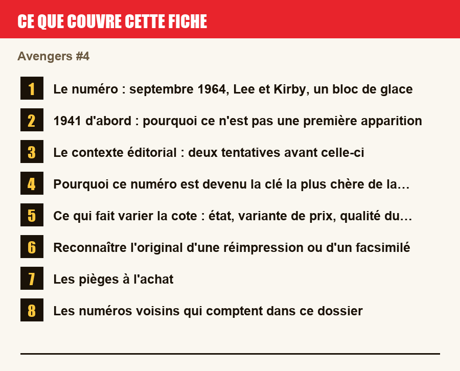 Les sections de cette fiche, de la description du numéro aux pièges à l'achat