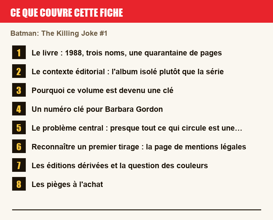 Les sections de cette fiche, de la description du numéro aux pièges à l'achat