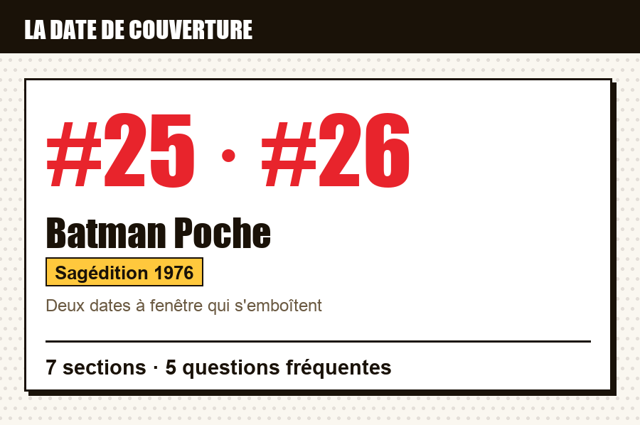 Carte d'identité de Batman Poche n°25 et n°26 : les numéros dont la date de couverture est examinée, série, éditeur et année