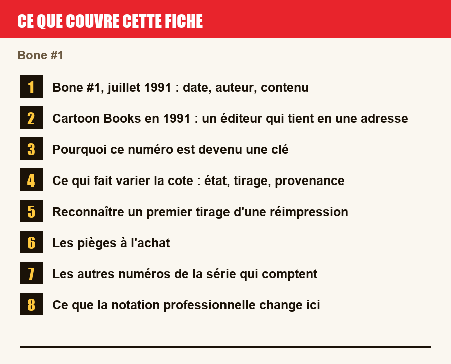 Les sections de cette fiche, de la description du numéro aux pièges à l'achat