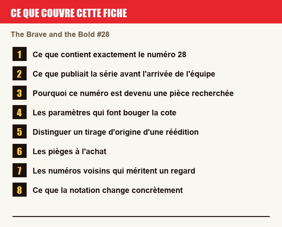Les sections de cette fiche, de la description du numéro aux pièges à l'achat