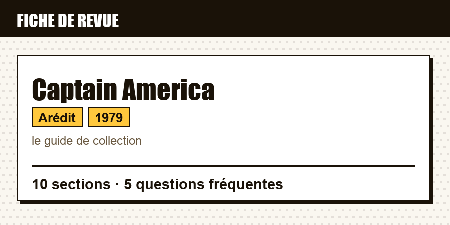 Carte d'identité de la revue Captain America : éditeur, année de lancement, contenu de l'article