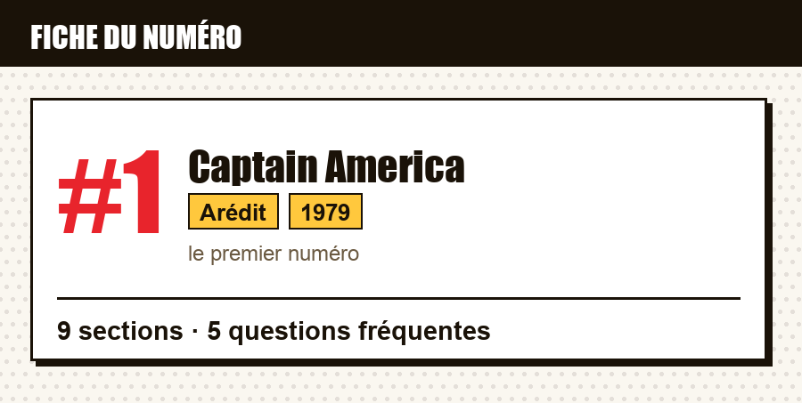 Carte d'identité du numéro Captain America #1 : éditeur, année, contenu de l'article