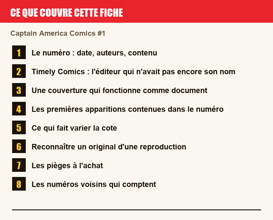 Les sections de cette fiche, de la description du numéro aux pièges à l'achat