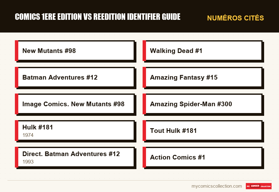 Numéros cités : comics 1ere edition vs reedition identifier guide