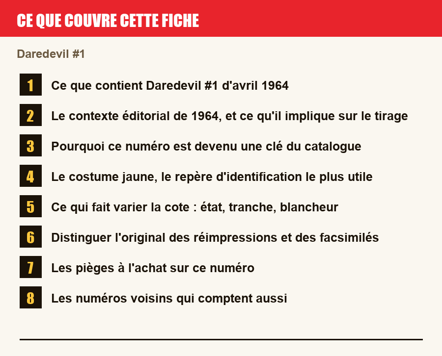 Les sections de cette fiche, de la description du numéro aux pièges à l'achat