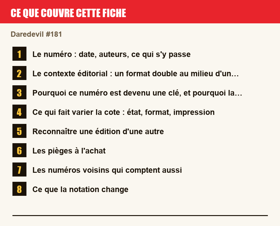 Les sections de cette fiche, de la description du numéro aux pièges à l'achat