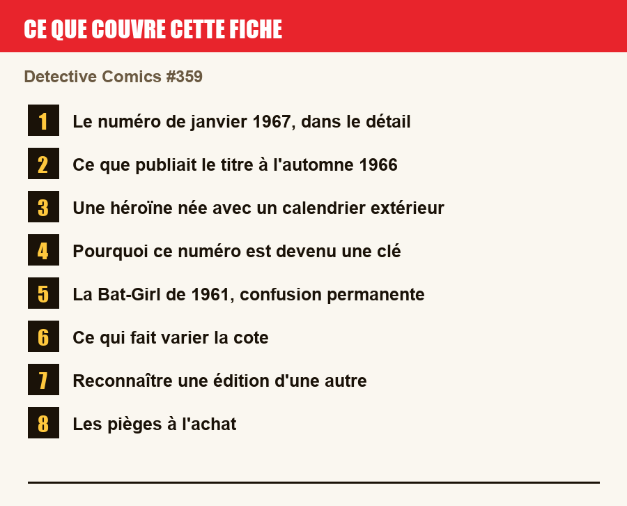 Les sections de cette fiche, de la description du numéro aux pièges à l'achat
