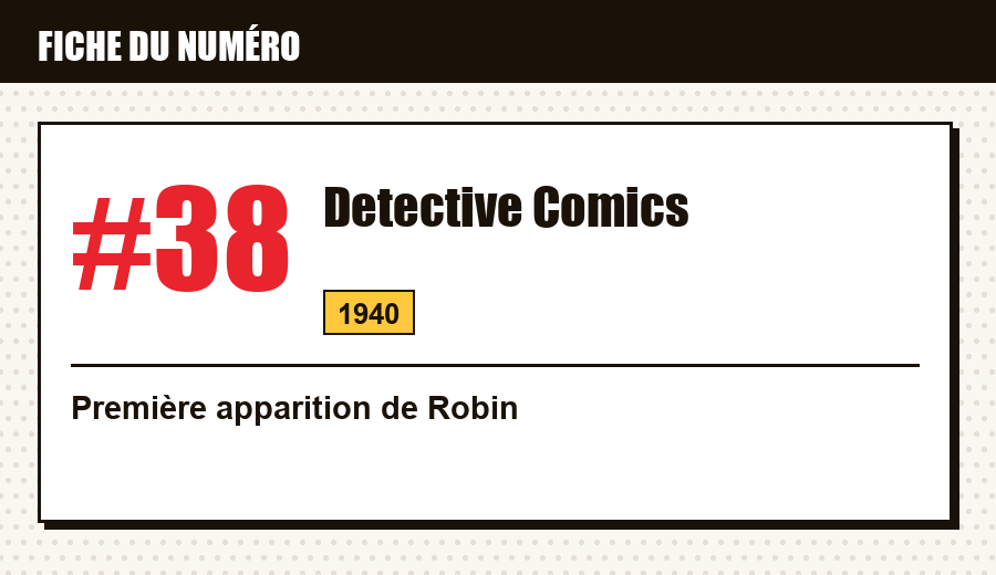 Carte d'identité : Detective Comics #38 (1940) : la première apparition de Robin