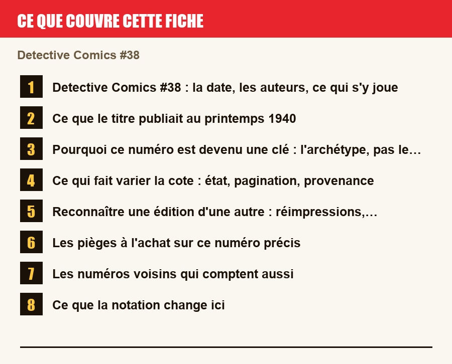 Les sections de cette fiche, de la description du numéro aux pièges à l'achat