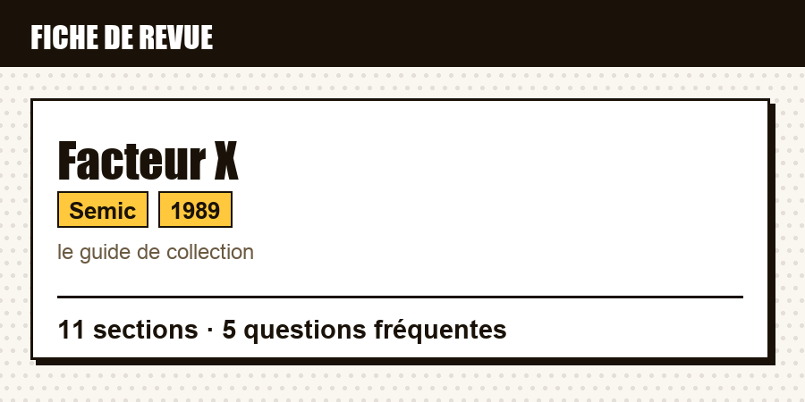 Carte d'identité de la revue Facteur X : éditeur, année de lancement, contenu de l'article