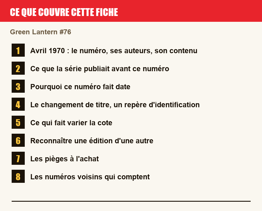 Les sections de cette fiche, de la description du numéro aux pièges à l'achat
