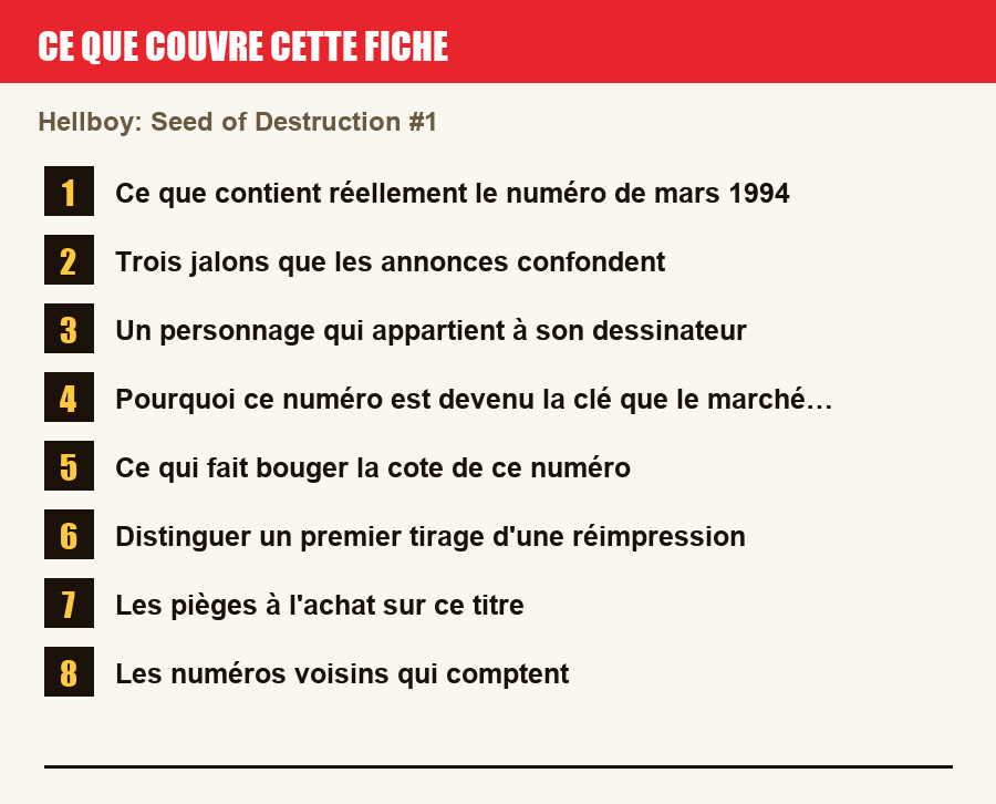 Les sections de cette fiche, de la description du numéro aux pièges à l'achat